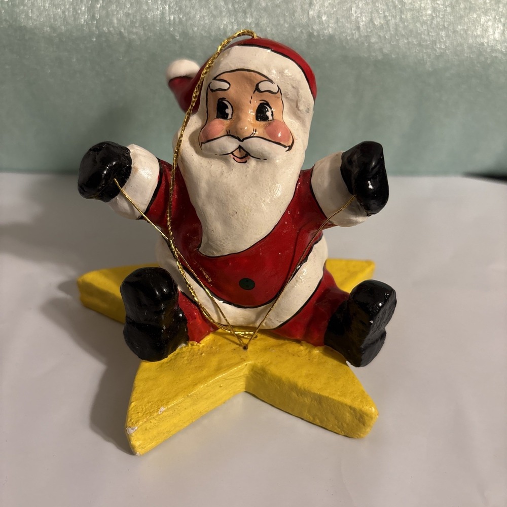 Vintage Hand Painted Santa Riding A Star